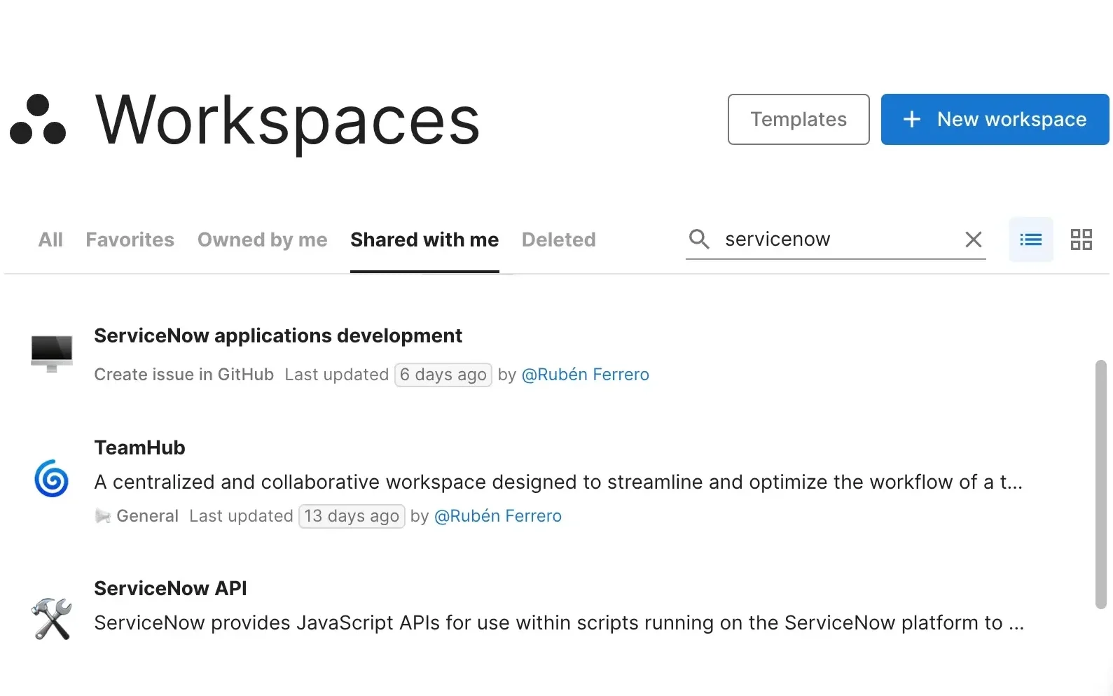 Documate ServiceNow shared workspaces
