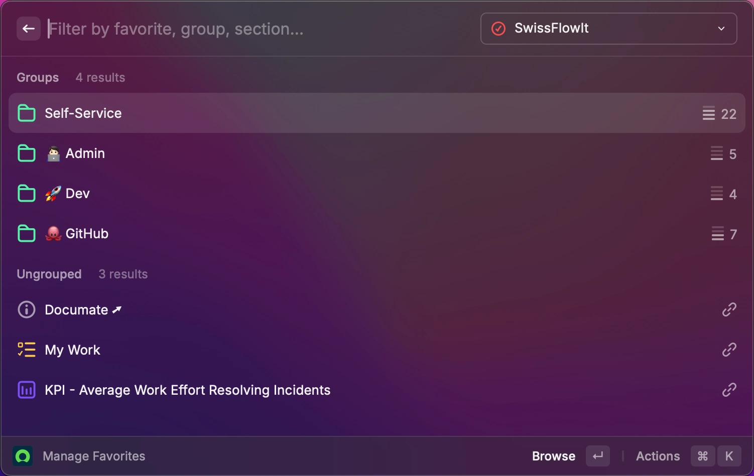 Raycast ServiceNow extension — table explorer view